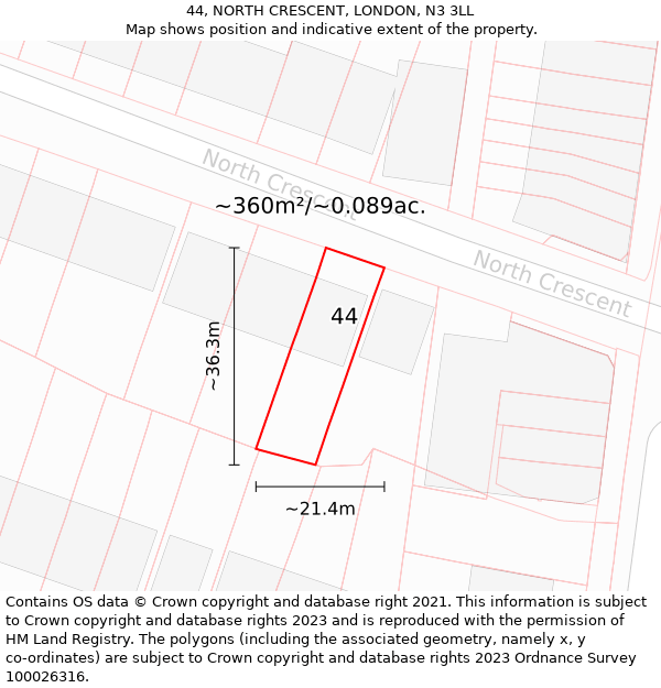 44, NORTH CRESCENT, LONDON, N3 3LL: Plot and title map