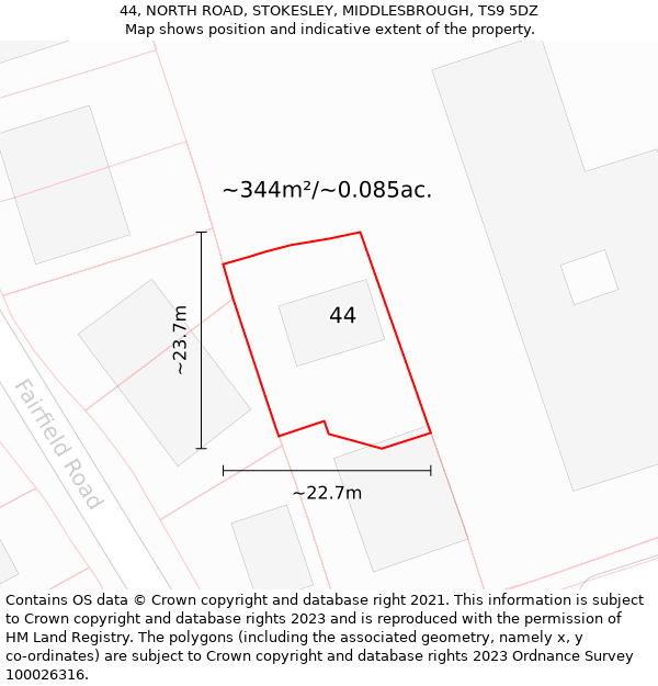 44, NORTH ROAD, STOKESLEY, MIDDLESBROUGH, TS9 5DZ: Plot and title map