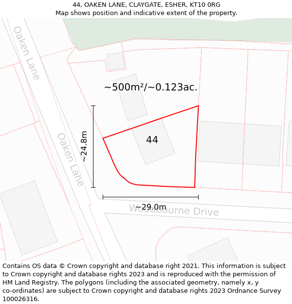 44, OAKEN LANE, CLAYGATE, ESHER, KT10 0RG: Plot and title map