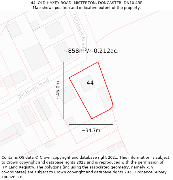 44, OLD HAXEY ROAD, MISTERTON, DONCASTER, DN10 4BF: Plot and title map