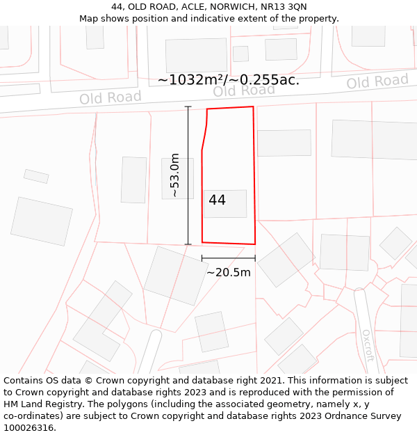 44, OLD ROAD, ACLE, NORWICH, NR13 3QN: Plot and title map