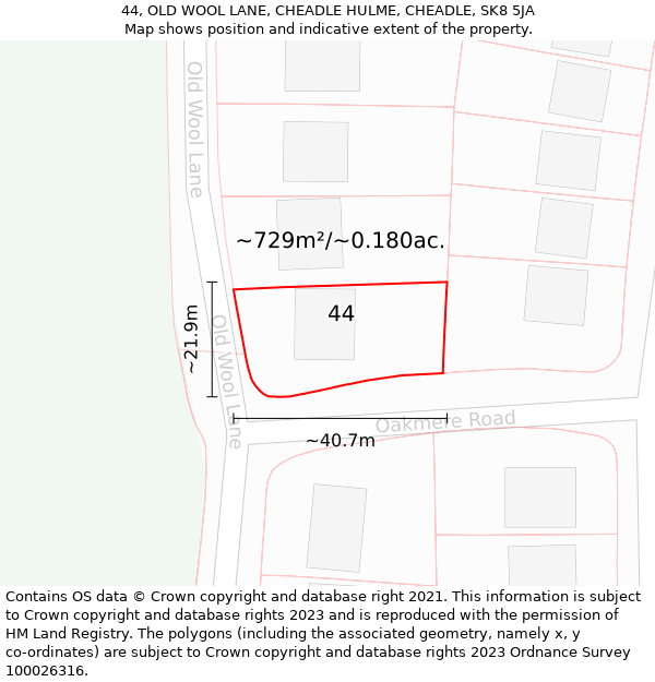 44, OLD WOOL LANE, CHEADLE HULME, CHEADLE, SK8 5JA: Plot and title map