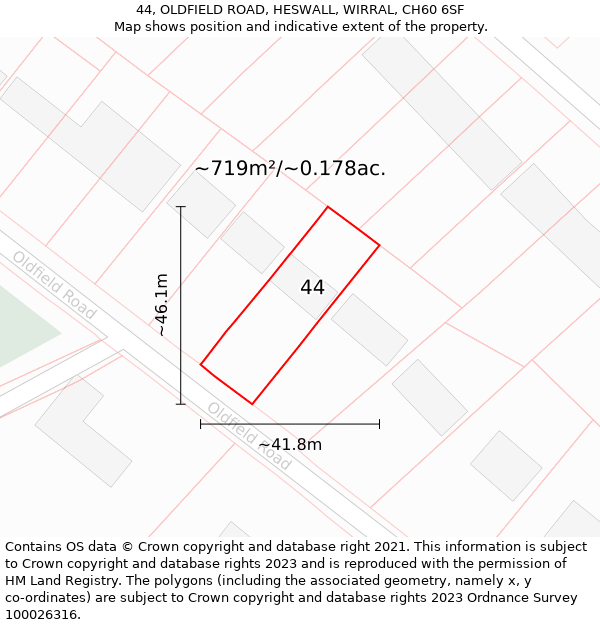 44, OLDFIELD ROAD, HESWALL, WIRRAL, CH60 6SF: Plot and title map