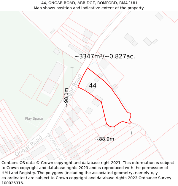 44, ONGAR ROAD, ABRIDGE, ROMFORD, RM4 1UH: Plot and title map