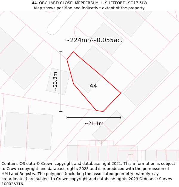 44, ORCHARD CLOSE, MEPPERSHALL, SHEFFORD, SG17 5LW: Plot and title map