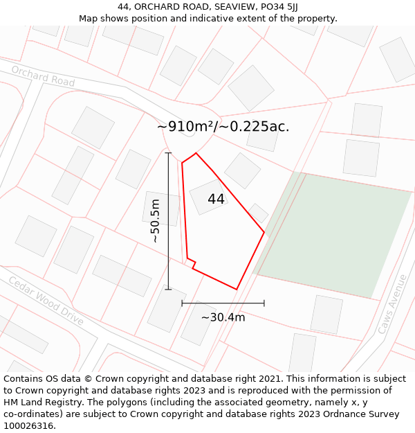 44, ORCHARD ROAD, SEAVIEW, PO34 5JJ: Plot and title map