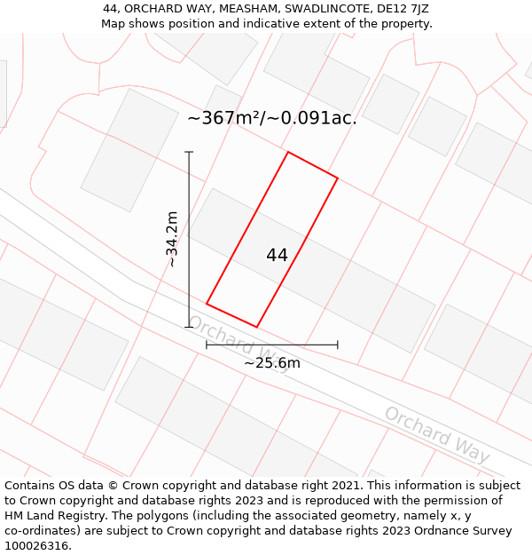 44, ORCHARD WAY, MEASHAM, SWADLINCOTE, DE12 7JZ: Plot and title map