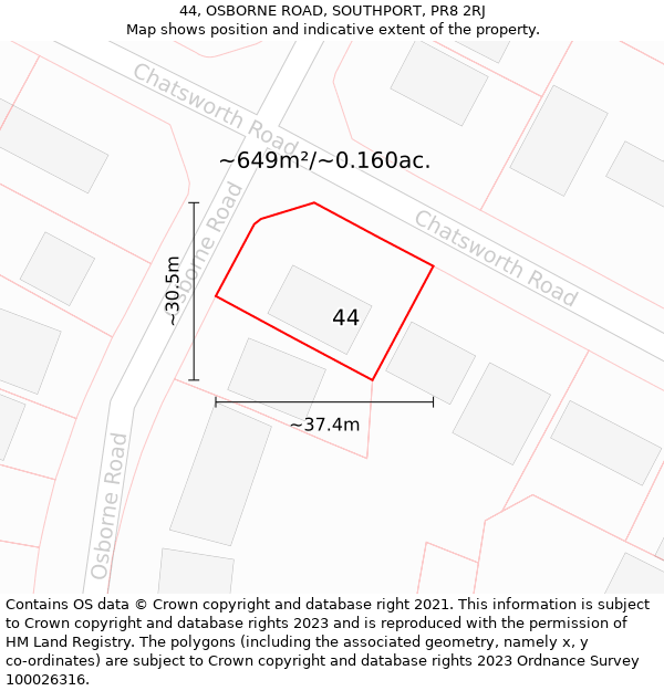 44, OSBORNE ROAD, SOUTHPORT, PR8 2RJ: Plot and title map