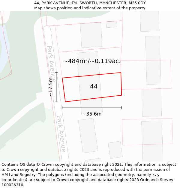 44, PARK AVENUE, FAILSWORTH, MANCHESTER, M35 0DY: Plot and title map