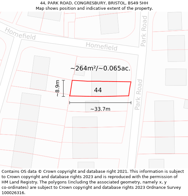 44, PARK ROAD, CONGRESBURY, BRISTOL, BS49 5HH: Plot and title map