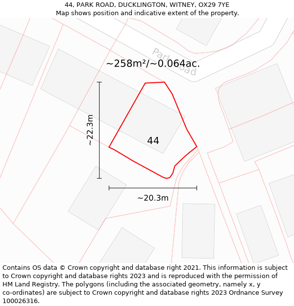 44, PARK ROAD, DUCKLINGTON, WITNEY, OX29 7YE: Plot and title map