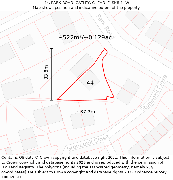 44, PARK ROAD, GATLEY, CHEADLE, SK8 4HW: Plot and title map