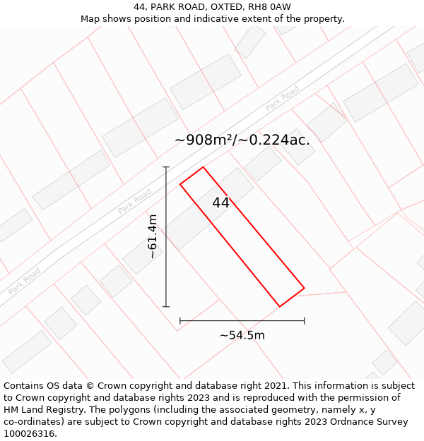 44, PARK ROAD, OXTED, RH8 0AW: Plot and title map