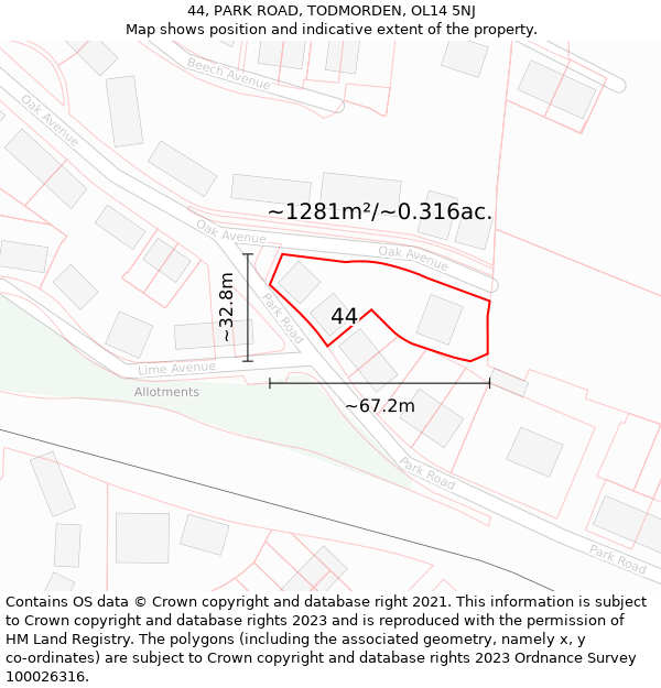 44, PARK ROAD, TODMORDEN, OL14 5NJ: Plot and title map