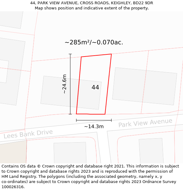 44, PARK VIEW AVENUE, CROSS ROADS, KEIGHLEY, BD22 9DR: Plot and title map