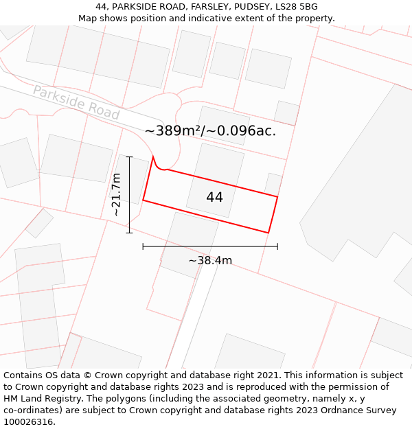 44, PARKSIDE ROAD, FARSLEY, PUDSEY, LS28 5BG: Plot and title map