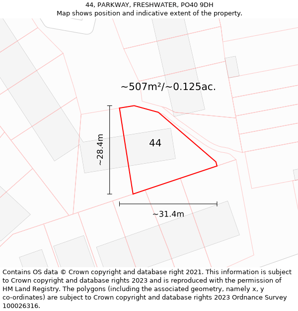 44, PARKWAY, FRESHWATER, PO40 9DH: Plot and title map