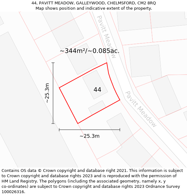 44, PAVITT MEADOW, GALLEYWOOD, CHELMSFORD, CM2 8RQ: Plot and title map