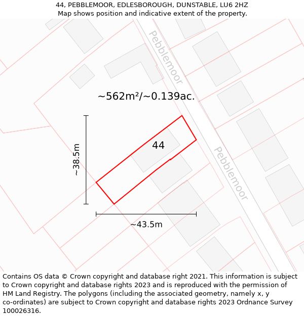 44, PEBBLEMOOR, EDLESBOROUGH, DUNSTABLE, LU6 2HZ: Plot and title map