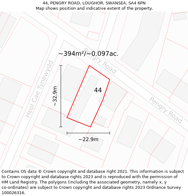 44, PENGRY ROAD, LOUGHOR, SWANSEA, SA4 6PN: Plot and title map