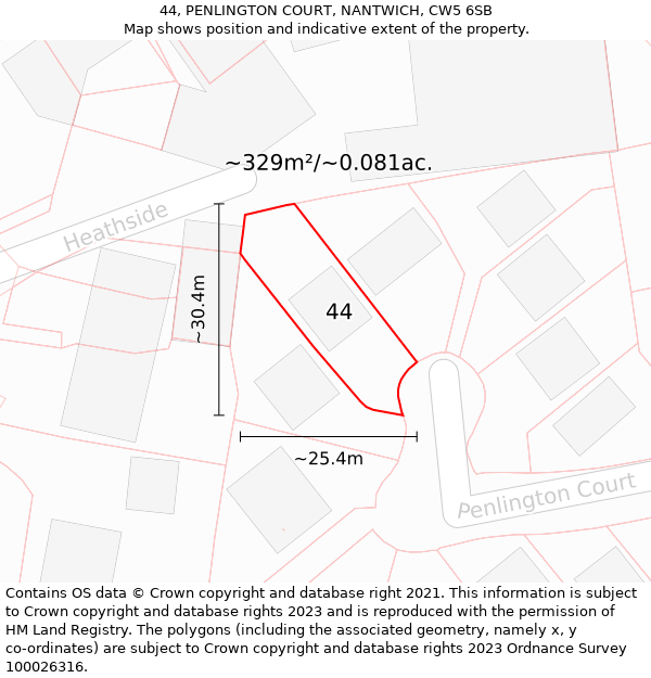 44, PENLINGTON COURT, NANTWICH, CW5 6SB: Plot and title map