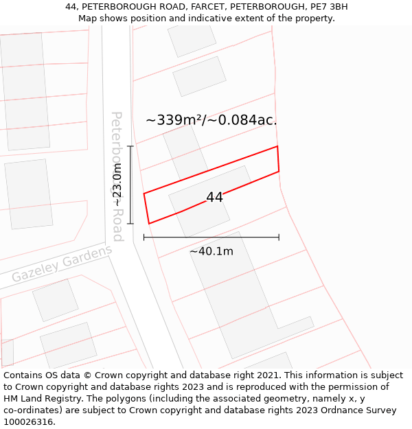 44, PETERBOROUGH ROAD, FARCET, PETERBOROUGH, PE7 3BH: Plot and title map