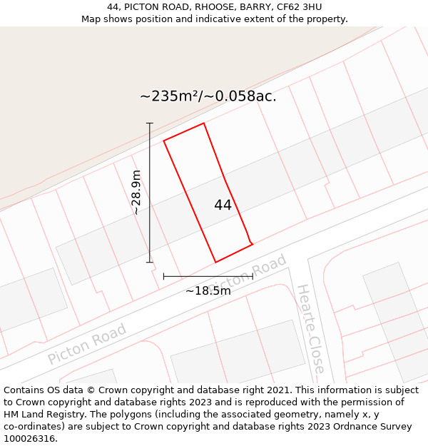 44, PICTON ROAD, RHOOSE, BARRY, CF62 3HU: Plot and title map