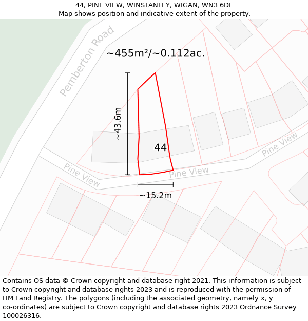 44, PINE VIEW, WINSTANLEY, WIGAN, WN3 6DF: Plot and title map