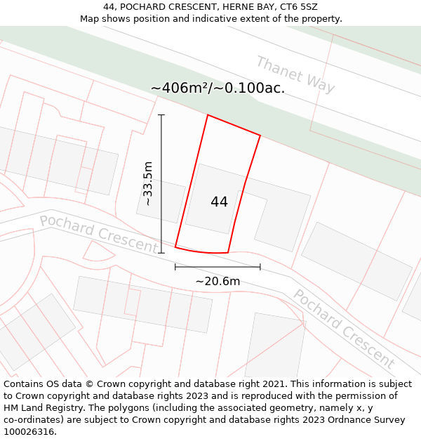 44, POCHARD CRESCENT, HERNE BAY, CT6 5SZ: Plot and title map