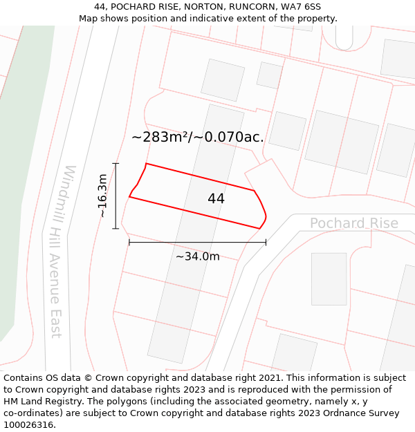 44, POCHARD RISE, NORTON, RUNCORN, WA7 6SS: Plot and title map