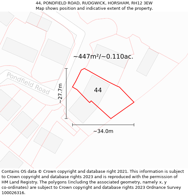 44, PONDFIELD ROAD, RUDGWICK, HORSHAM, RH12 3EW: Plot and title map