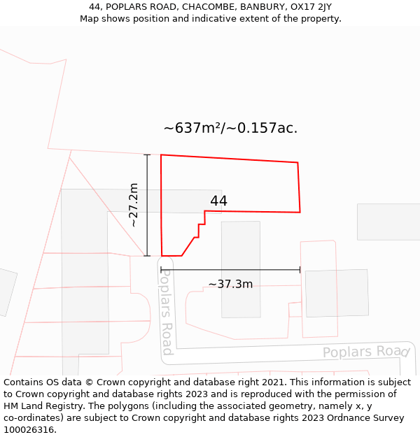 44, POPLARS ROAD, CHACOMBE, BANBURY, OX17 2JY: Plot and title map