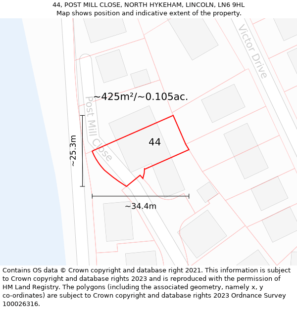44, POST MILL CLOSE, NORTH HYKEHAM, LINCOLN, LN6 9HL: Plot and title map