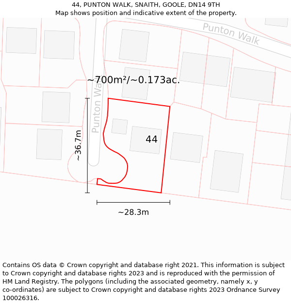 44, PUNTON WALK, SNAITH, GOOLE, DN14 9TH: Plot and title map