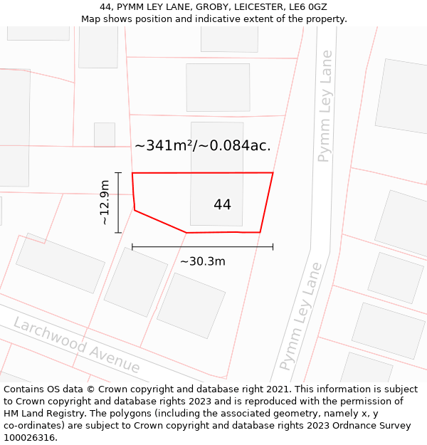 44, PYMM LEY LANE, GROBY, LEICESTER, LE6 0GZ: Plot and title map