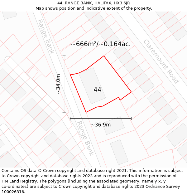 44, RANGE BANK, HALIFAX, HX3 6JR: Plot and title map