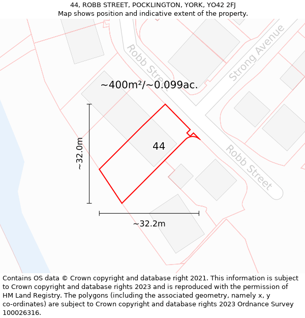 44, ROBB STREET, POCKLINGTON, YORK, YO42 2FJ: Plot and title map