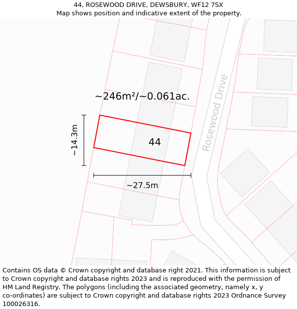 44, ROSEWOOD DRIVE, DEWSBURY, WF12 7SX: Plot and title map