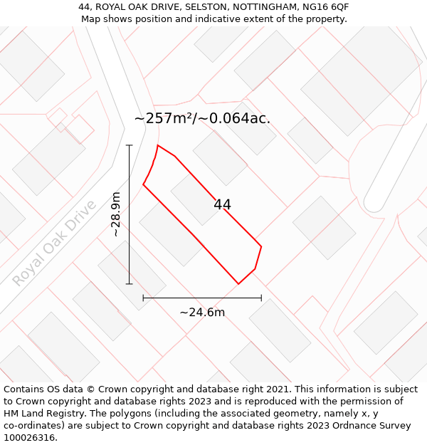 44, ROYAL OAK DRIVE, SELSTON, NOTTINGHAM, NG16 6QF: Plot and title map