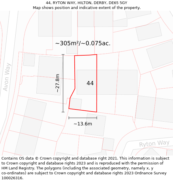 44, RYTON WAY, HILTON, DERBY, DE65 5GY: Plot and title map