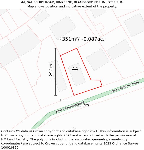 44, SALISBURY ROAD, PIMPERNE, BLANDFORD FORUM, DT11 8UN: Plot and title map