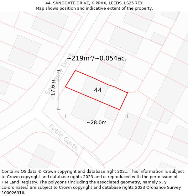 44, SANDGATE DRIVE, KIPPAX, LEEDS, LS25 7EY: Plot and title map