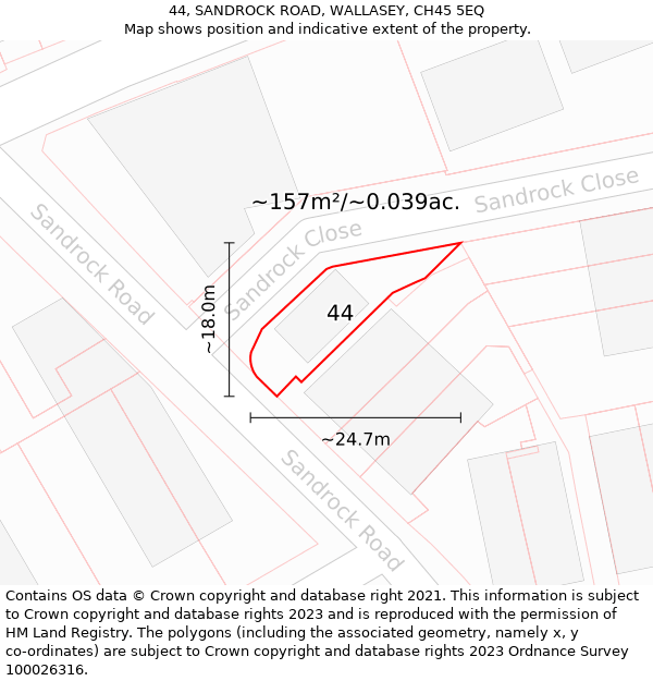 44, SANDROCK ROAD, WALLASEY, CH45 5EQ: Plot and title map