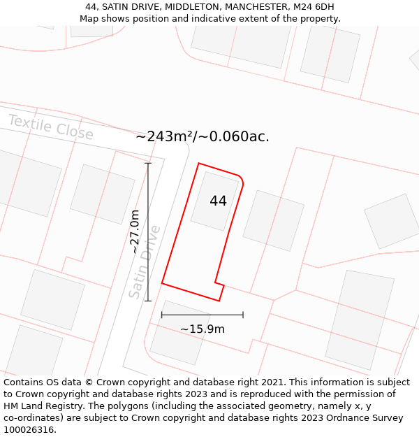 44, SATIN DRIVE, MIDDLETON, MANCHESTER, M24 6DH: Plot and title map