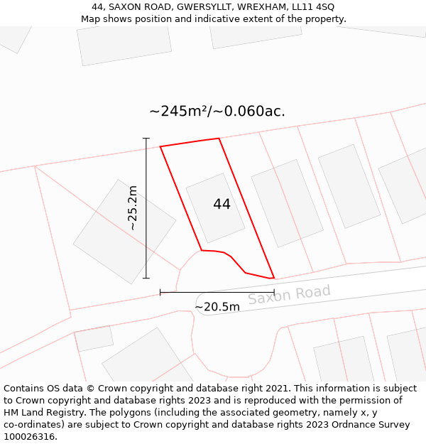 44, SAXON ROAD, GWERSYLLT, WREXHAM, LL11 4SQ: Plot and title map