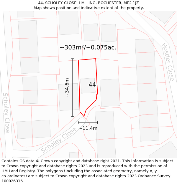 44, SCHOLEY CLOSE, HALLING, ROCHESTER, ME2 1JZ: Plot and title map