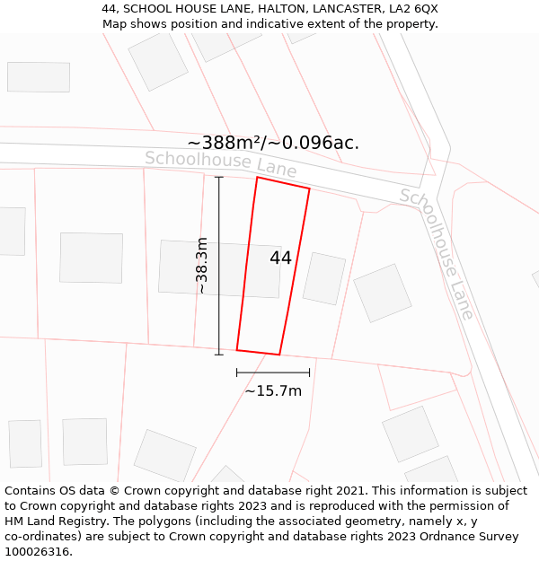 44, SCHOOL HOUSE LANE, HALTON, LANCASTER, LA2 6QX: Plot and title map