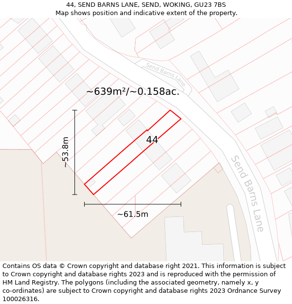 44, SEND BARNS LANE, SEND, WOKING, GU23 7BS: Plot and title map