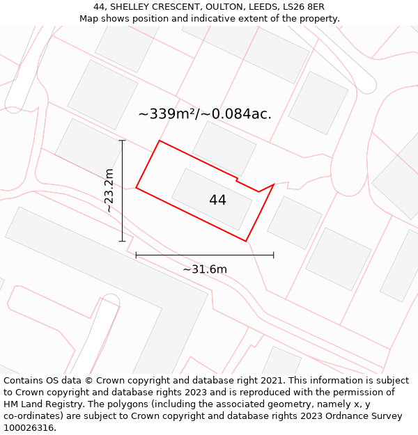 44, SHELLEY CRESCENT, OULTON, LEEDS, LS26 8ER: Plot and title map