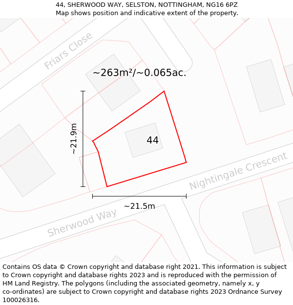 44, SHERWOOD WAY, SELSTON, NOTTINGHAM, NG16 6PZ: Plot and title map